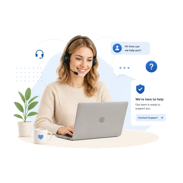 Customer support specialist available to help from a laptop