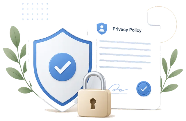 Illustration of a privacy document, shield, and lock